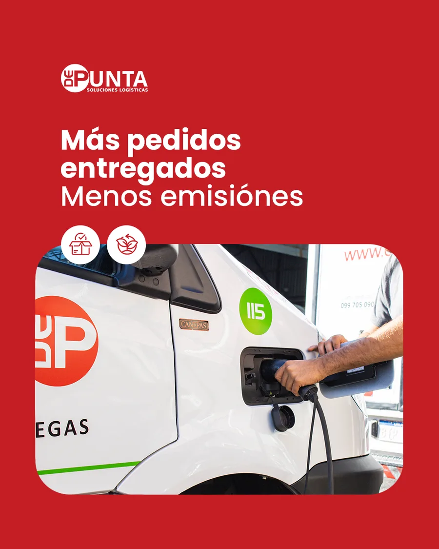 Más pedidos entregados. Menos emisiones. Vehículo eléctrico de DePunta conectado a un cargador.